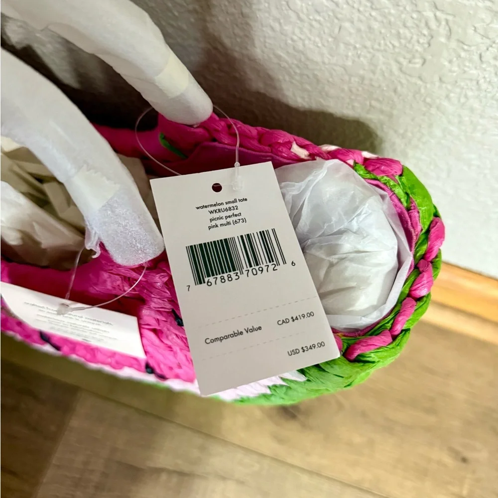 RARE NEW KATE SPADE NEW YORK WATERMELON PICNIC PERFECT WOVEN SMALL TOTE HANDBAG - Picture 4 of 8